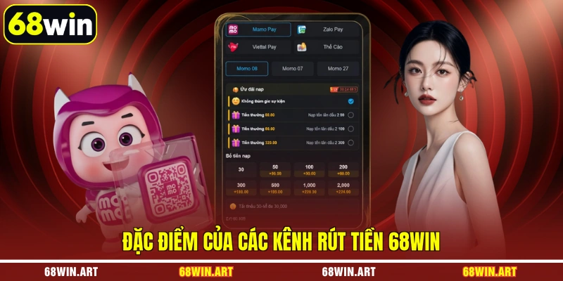 Đặc điểm của các kênh rút tiền 68WIN